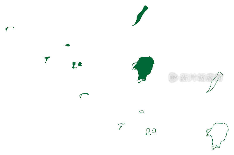 泽拉群岛(索马里兰共和国)地图矢量插图，潦草素描萨卡丁和艾巴特，罗马化或萨阿德ad ad-Din群岛地图